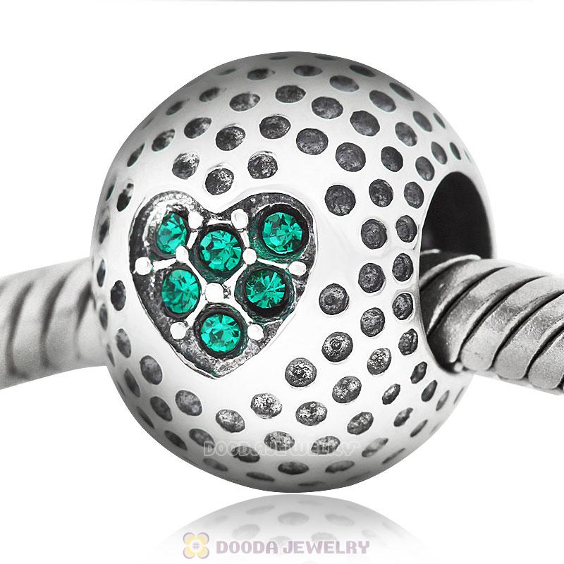 Golf Ball Charm with Emerald Crystal Love