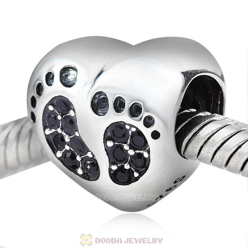 Baby Footprint Heart Charm Jet Crystal