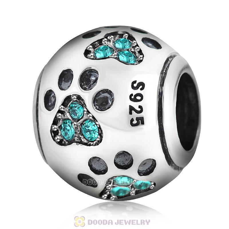 Dog Paw Print Charm Blue Zircon Crystal