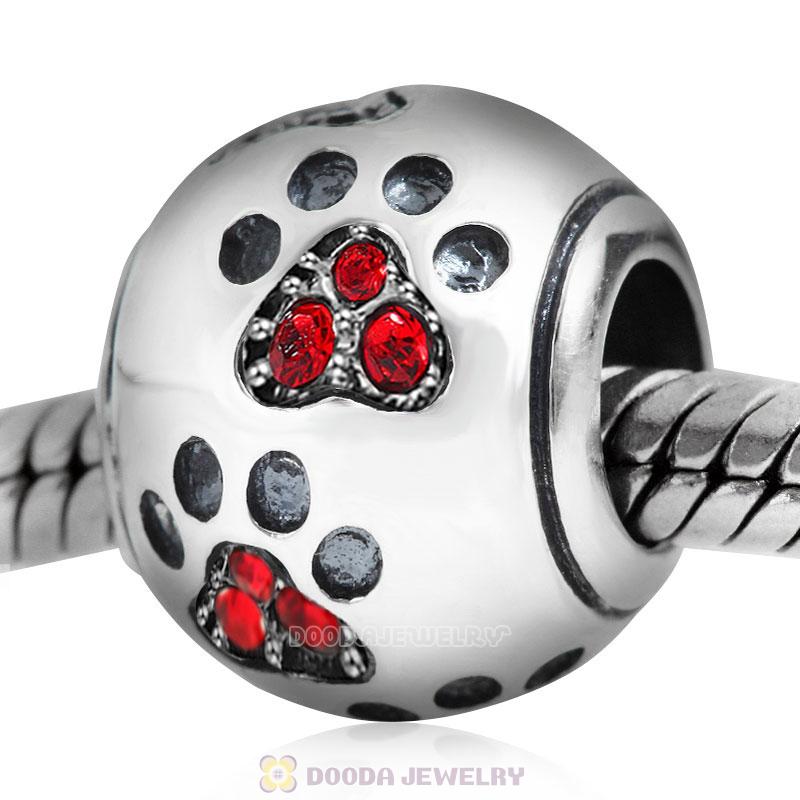 Dog Paw Print Charm Lt Siam Crystal