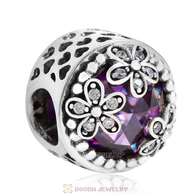 Dazzling Daisy Meadow Charm Purple Crystal and Clear CZ