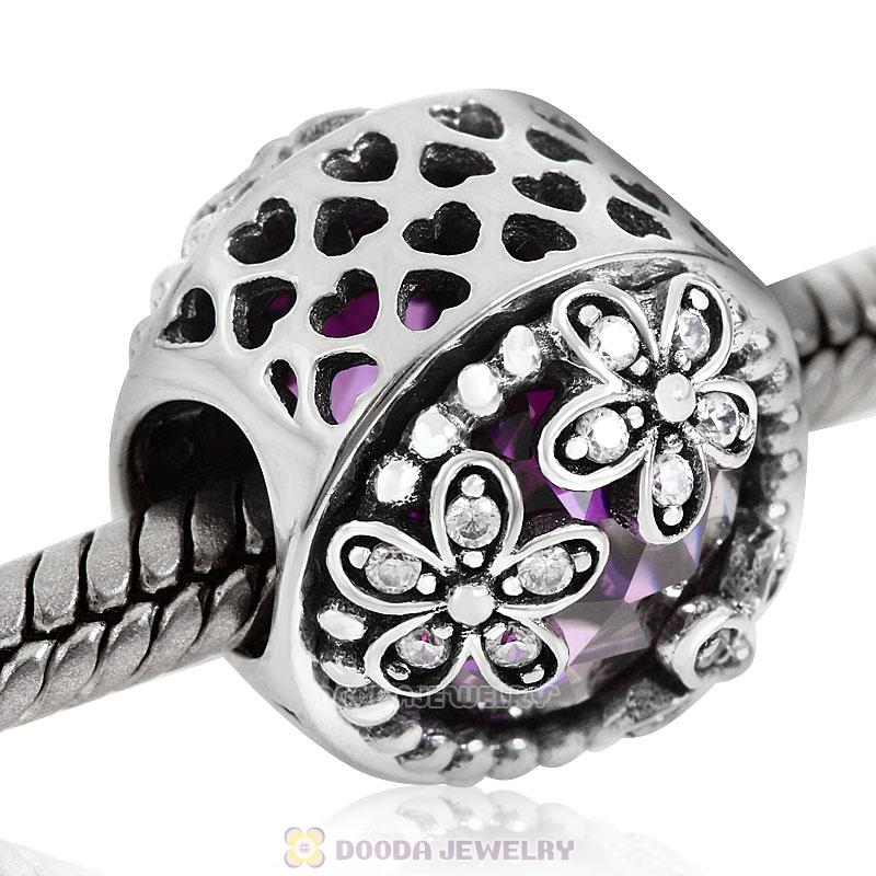 Dazzling Daisy Meadow Charm Purple Crystal and Clear CZ