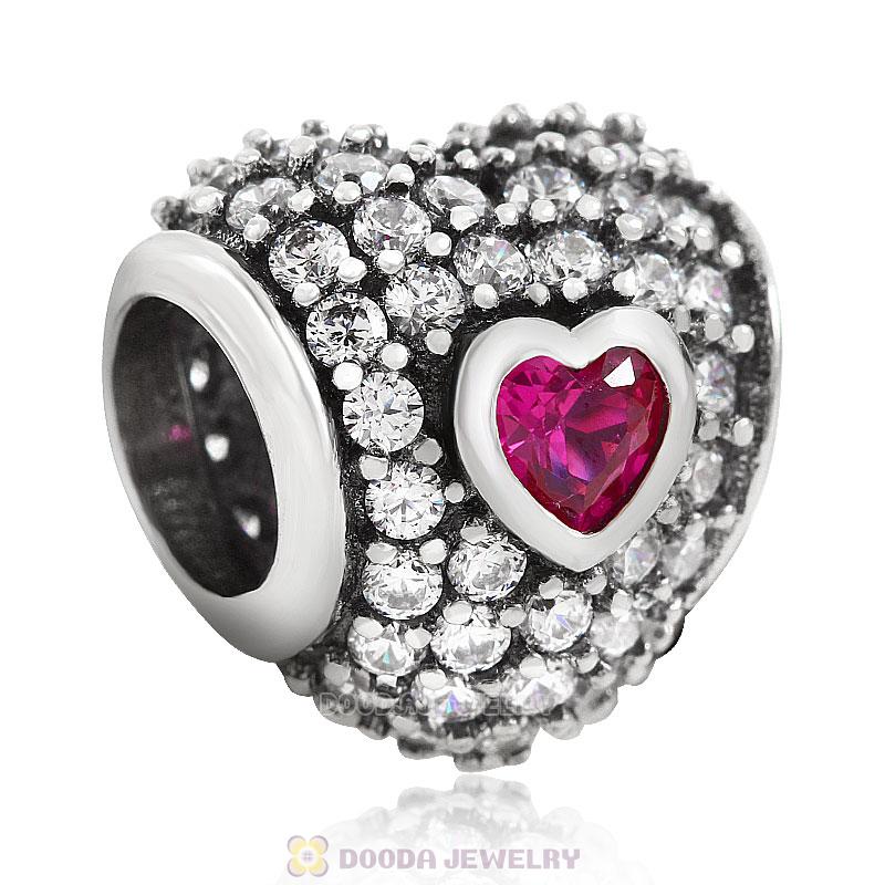 In My Heart Charm Bead with Fuchsia Clear CZ