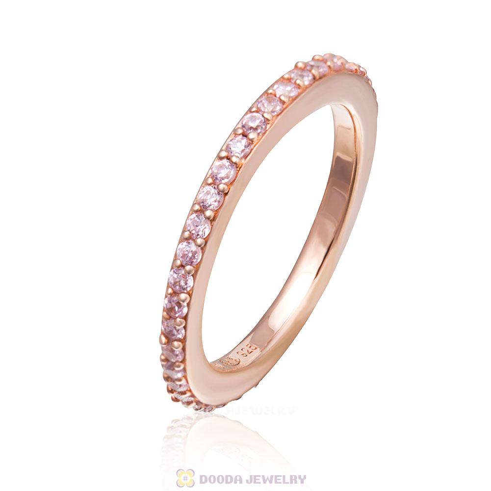 Single Row Cubic Zirconia Ring Rose Gold Sterling Silver 