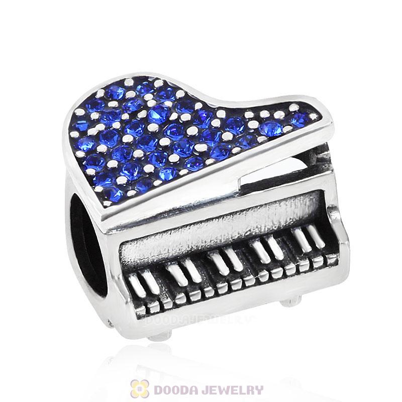 Music Piano Charm with Sapphire Austrian Crystal