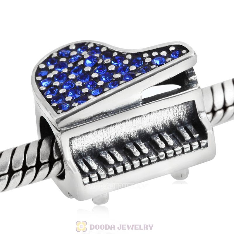 Music Piano Charm with Sapphire Austrian Crystal