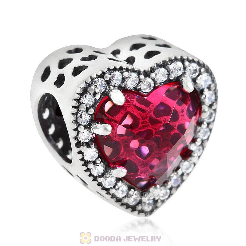 Radiant Hearts Charm with Cherry Red and Clear CZ