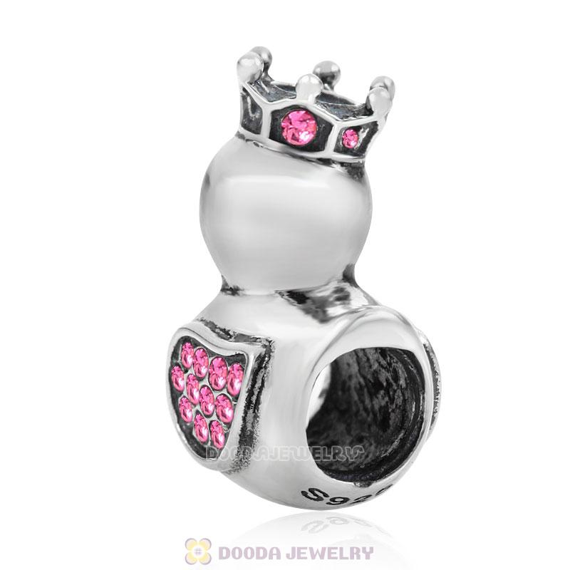 Pleasing Duck Crown Rose Crystal Charm 925 Sterling Silver 