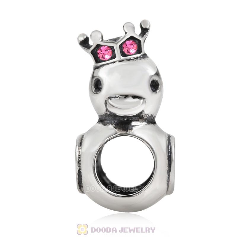 Pleasing Duck Crown Rose Crystal Charm 925 Sterling Silver 