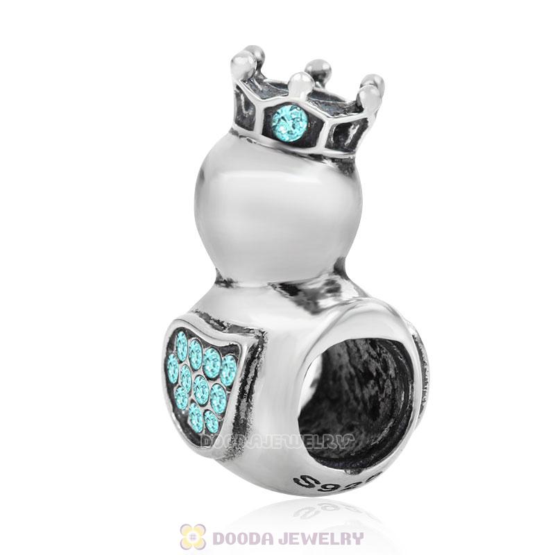 Pleasing Duck Crown Aquamarine Crystal Charm 925 Sterling Silver 
