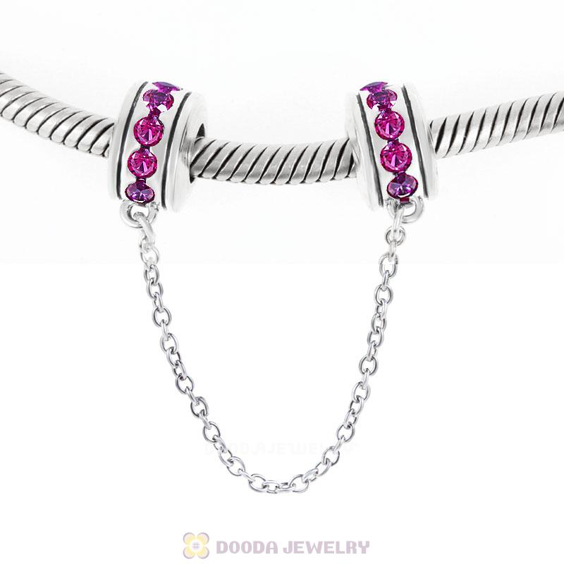 925 Sterling Silver Fuchsia CZ Safety Chain with Screw 