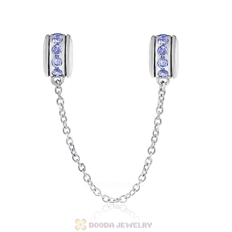 925 Sterling Silver Tanzanite CZ Safety Chain with Screw 