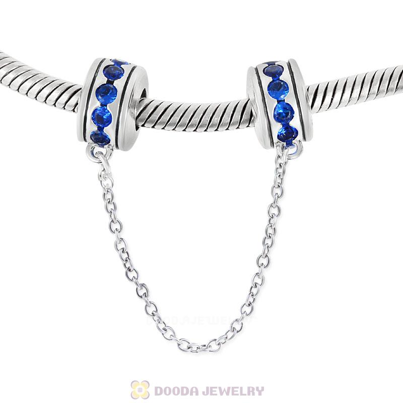 925 Sterling Silver Sapphire CZ Safety Chain with Screw 