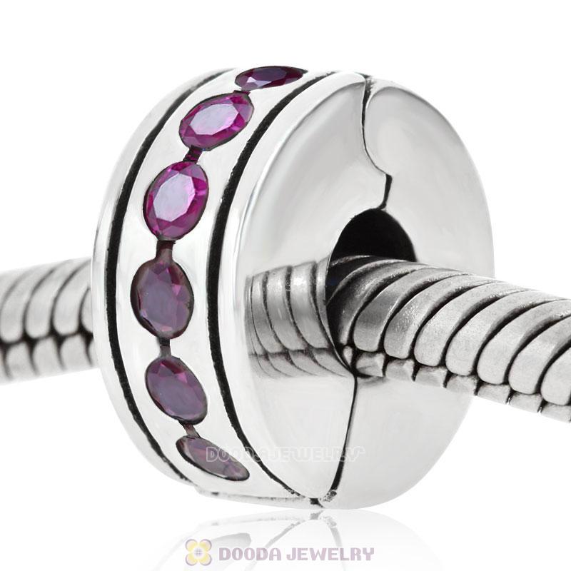 Fuchsia CZ Clip Spacer Charm Bead Sterling Silver