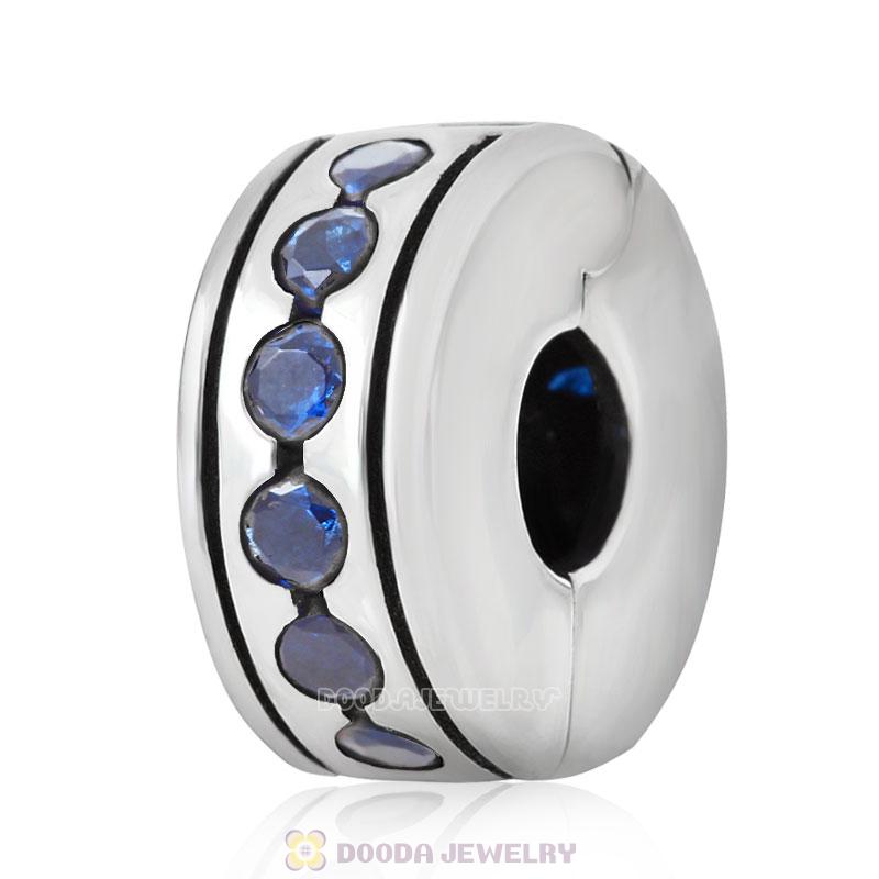 Sapphire CZ Clip Spacer Charm Bead Sterling Silver