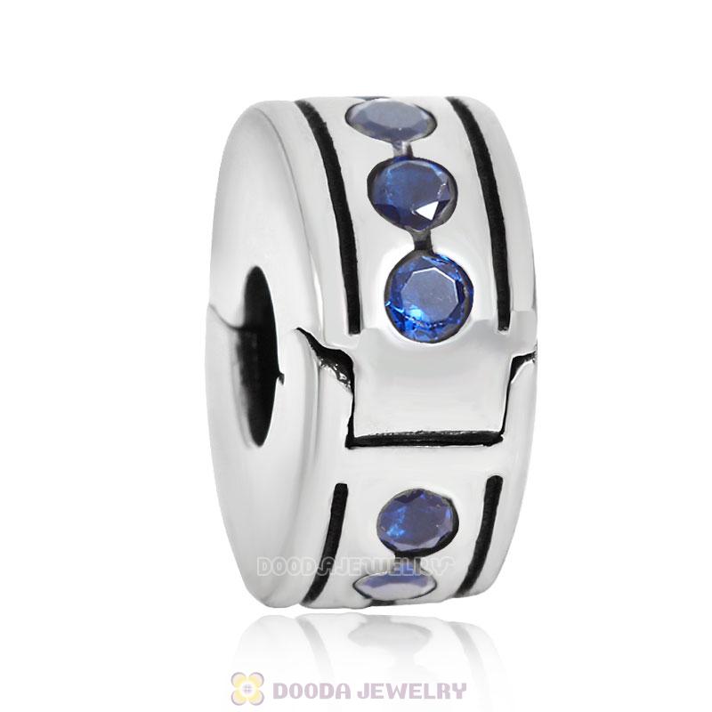 Sapphire CZ Clip Spacer Charm Bead Sterling Silver