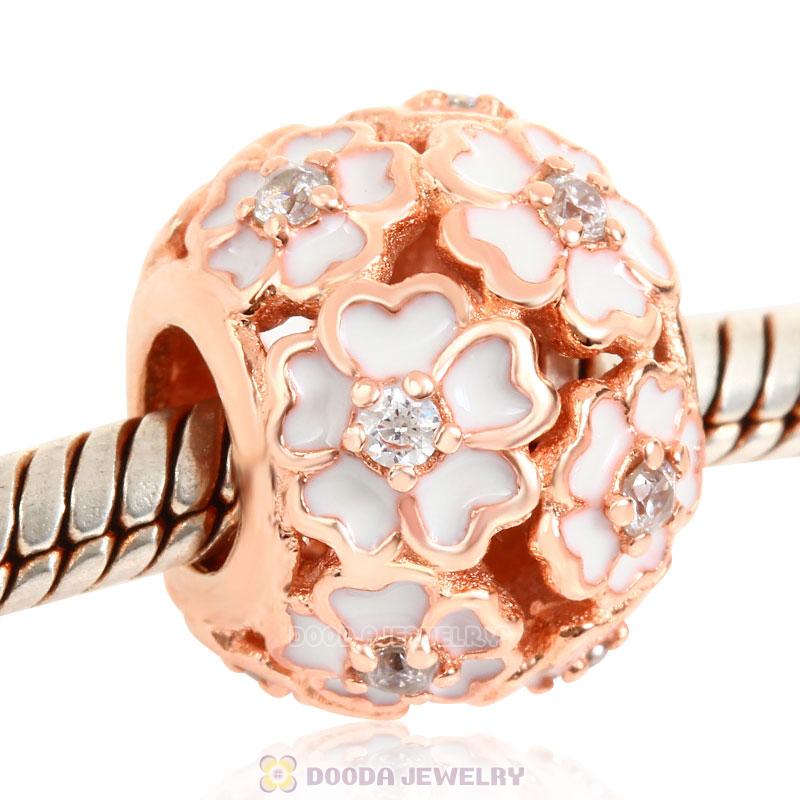 Rose Gold Primrose Meadow Charm with White Enamel
