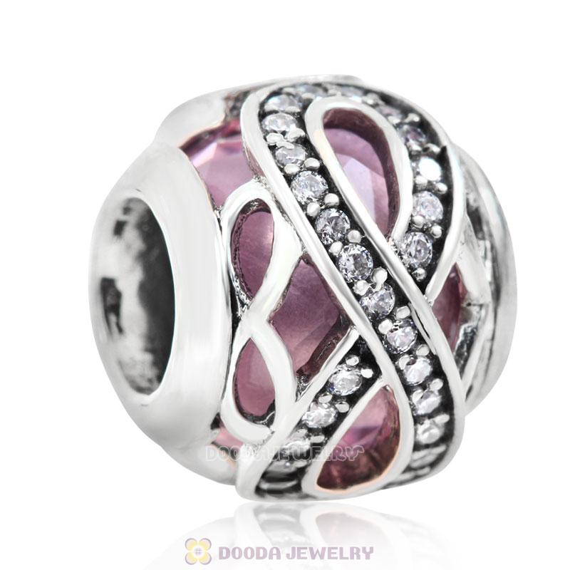 Sparkling Infinite Love Round Charm Pink Rhinestones