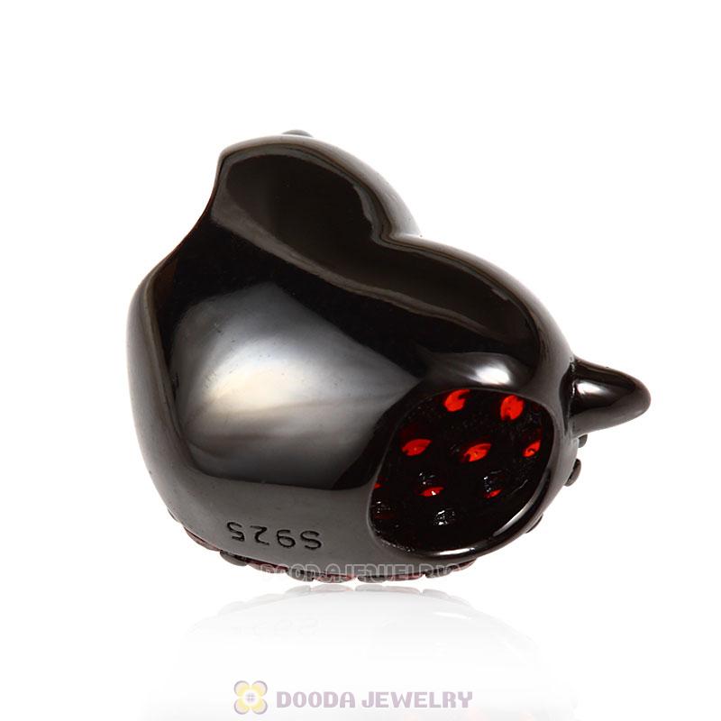 Gun Black Sterling Silver Devil Heart Charm with Stone