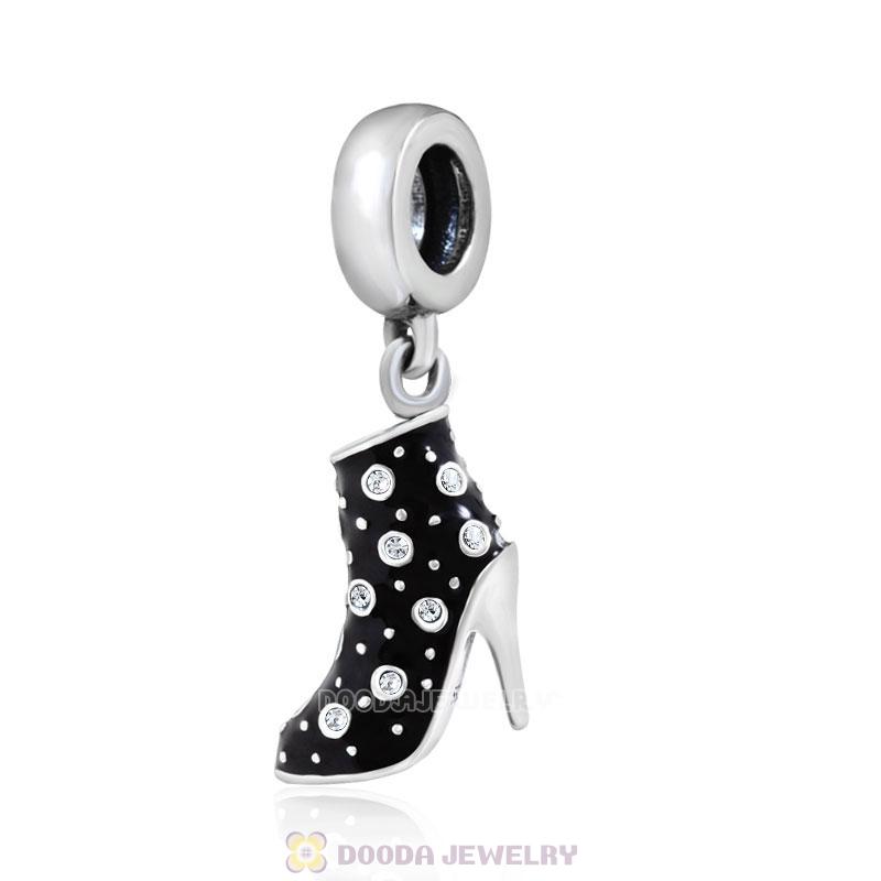 Black High Heel Dangle Charms with Clear Austrian Crystal
