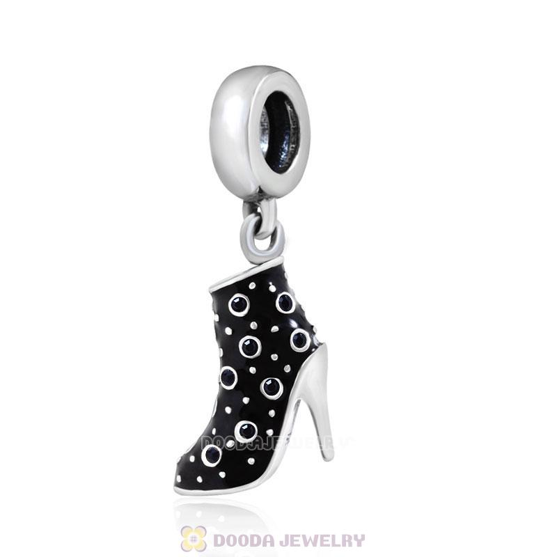 Black High Heel Dangle Charms with Jet Austrian Crystal