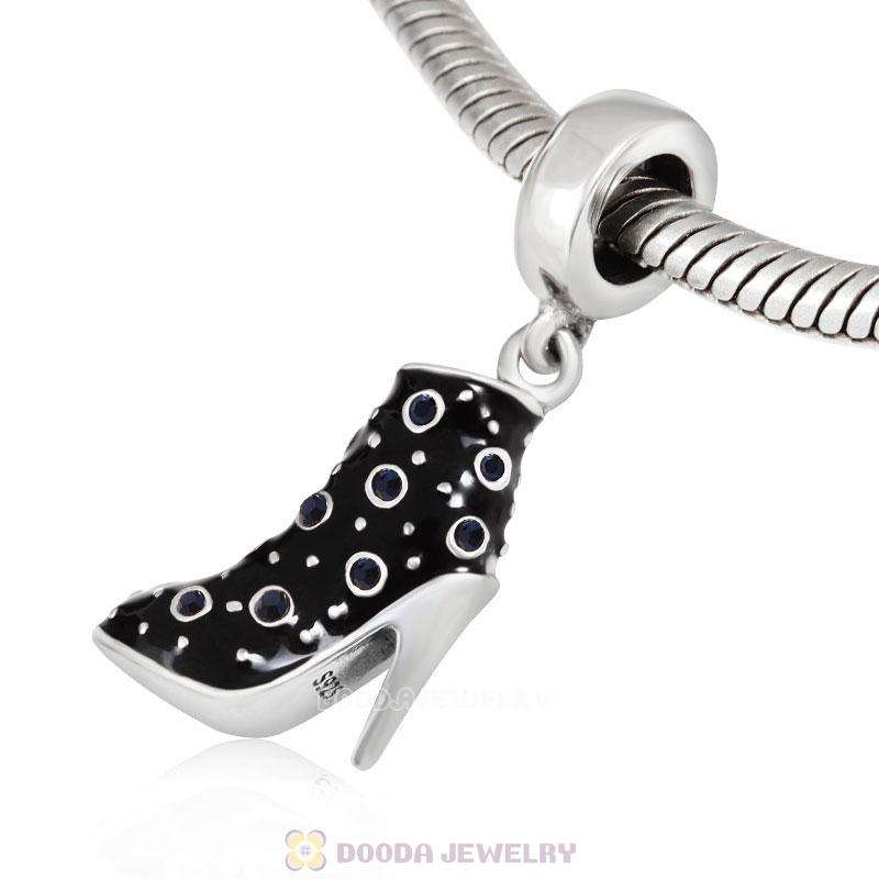 Black High Heel Dangle Charms with Jet Austrian Crystal