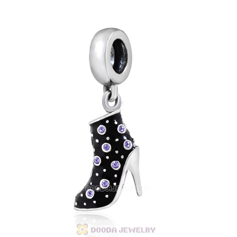 Black High Heel Dangle Charms with Tanzanite Austrian Crystal
