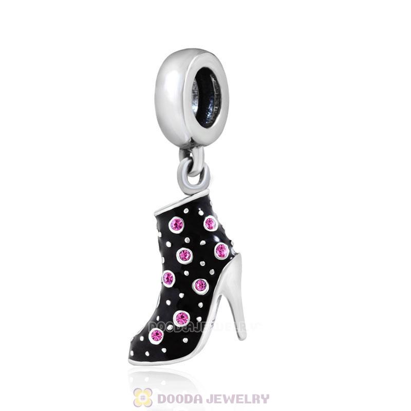 Black High Heel Dangle Charms with Rose Austrian Crystal