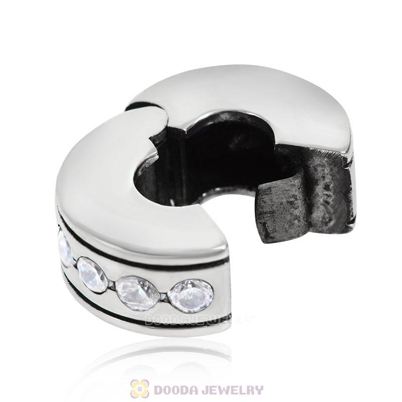 Clear CZ Clip Spacer Charm Bead Sterling Silver