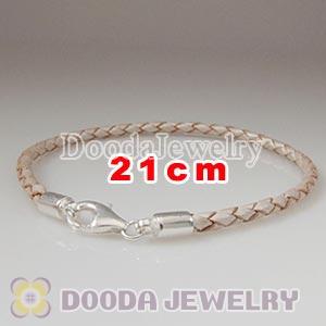 21cm Champagne Braided Leather Bracelet with Sterling Lobster Clasp
