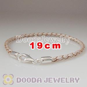 19cm Champagne Braided Leather Bracelet with Sterling Lobster Clasp