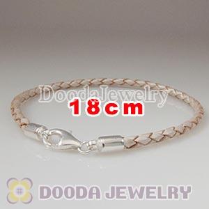 18cm Champagne Braided Leather Bracelet with Sterling Lobster Clasp