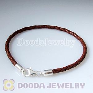 26cm Brown Braided Leather Bracelet with Sterling Lobster Clasp