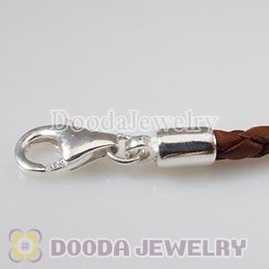20cm European Style Single Brown Braided Leather Bracelet with Lobster Clasp