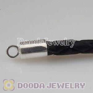 21cm European Style Single Black Braided Leather Bracelet with Lobster Clasp