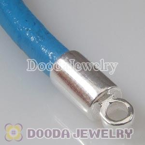 44cm European Slippy Blue Leather Necklace with Sterling Lobster Clasp