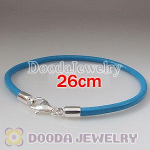 26cm Single Slippy Blue Leather Bracelet with Sterling Lobster Clasp