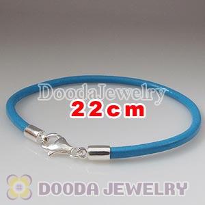 22cm Single Slippy Blue Leather Bracelet with Sterling Lobster Clasp