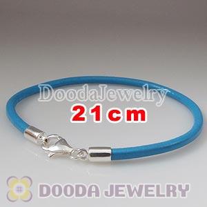 21cm Single Slippy Blue Leather Bracelet with Sterling Lobster Clasp