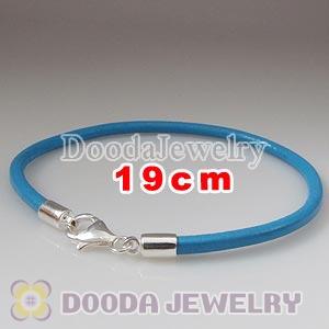 19cm Single Slippy Blue Leather Bracelet with Sterling Lobster Clasp