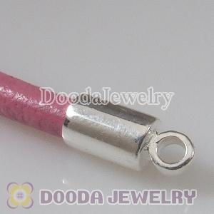 44cm European Slippy Pink Leather Necklace with Sterling Lobster Clasp