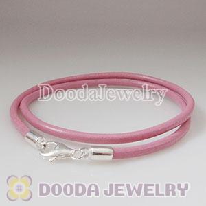38cm Double Slippy Pink Leather Bracelet with Sterling Lobster Clasp