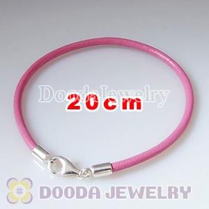 20cm Single Slippy Pink Leather Bracelet with Sterling Lobster Clasp