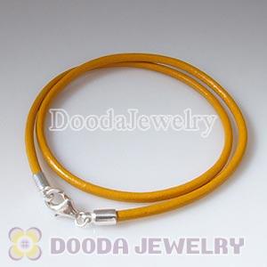 40cm Double Slippy Yellow Leather Bracelet with Sterling Lobster Clasp