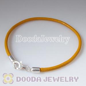 26cm Single Slippy Yellow Leather Bracelet with Sterling Lobster Clasp