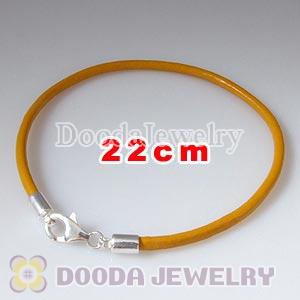 22cm Single Slippy Yellow Leather Bracelet with Sterling Lobster Clasp
