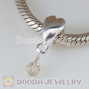 925 Sterling Silver European Heart Charms Dangle Grey Stone