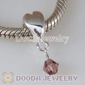 925 Sterling Silver Heart Charms Dangle Stone