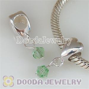 925 Sterling Silver European Heart Charms Dangle Green Stone