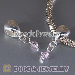 925 Sterling Silver Heart Charms Dangle Pink Stone